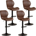 Bar Stools Set of 4, Modern Swivel Counter Height Barstools for Kitchen Island Chairs, Adjustable Fabric Bar Stools with Back for Kitchen Counter Bar, Brown