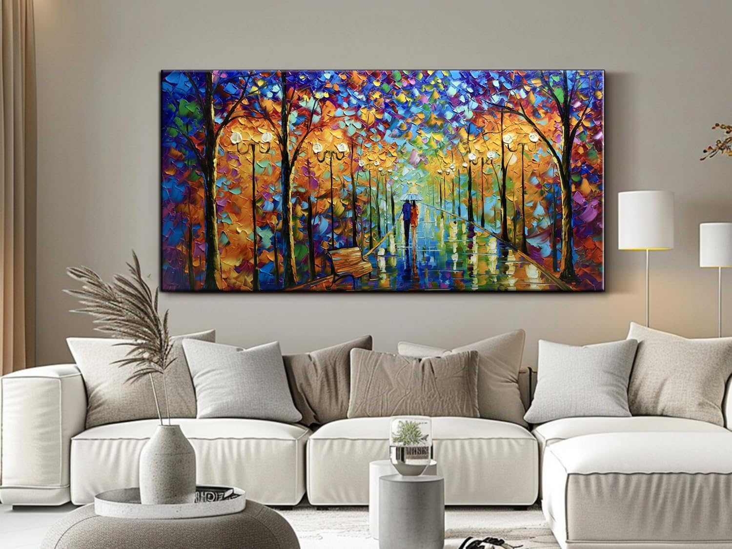 Tyed Art- Contemporary Art Landscape Oil Painting On Canvas Abstract Textured Tree Painting hand-painted acrylic frame wall art modern canvas painting 24x48inch