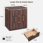 T4TREAM Fluted 3 Drawers Nightstand Set of 2, 24" Large Mid Century Modern End Table, Bedside Table for Bedroom, Living Room, Dark Walnut