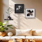 3-piece Bohemian gallery wall decoration set, 2 high-definition crystal porcelain frame abstract prints+wooden elephant sculptures+artificial green plants, soft black border frame, minimalist wall art for living room and bedroom entrances