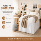 Dorm Bed Skirt Twin XL 36 Inch Drop White, Elastic Easy Fit Dust Ruffle Bedskirt with Split Corners, 100% Microfiber Extra Long Dorm Bedding, College Bed Skirt
