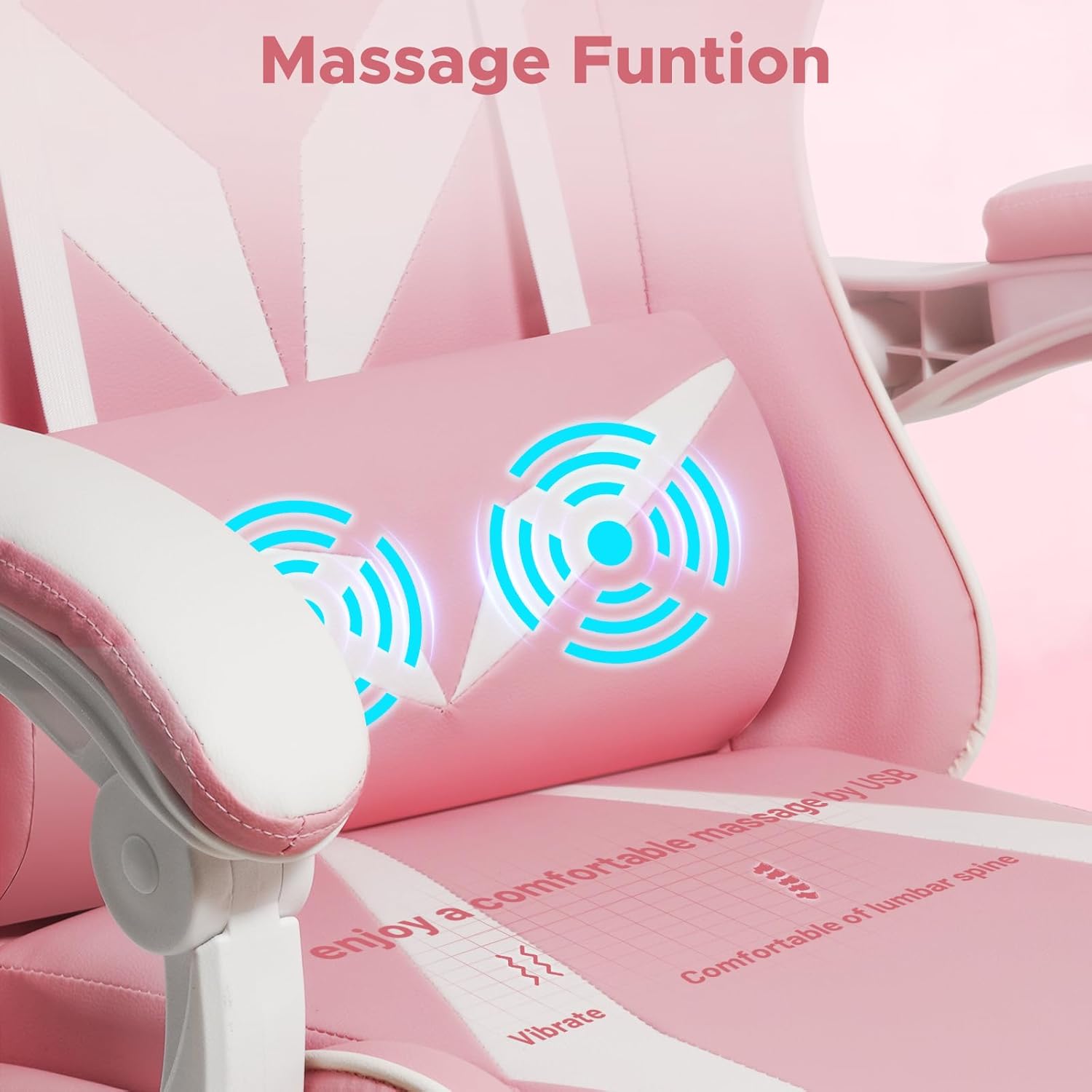 Gaming Chair with Massage Ergonomic Computer Chair with Footrest and Lumbar Support Reclining PC Game Chair for Boys with Adjustable Armrest and Headrest Pink