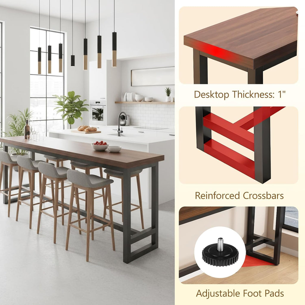 LINLIUA Narrow Bar Table, Tall Pub Table Bar Height Kitchen Dining Table, Industrial Counter Height Breakfast Bar, Couch Bar Table with Lip Single Double Layer, Black or White Frame for Home Kitchen