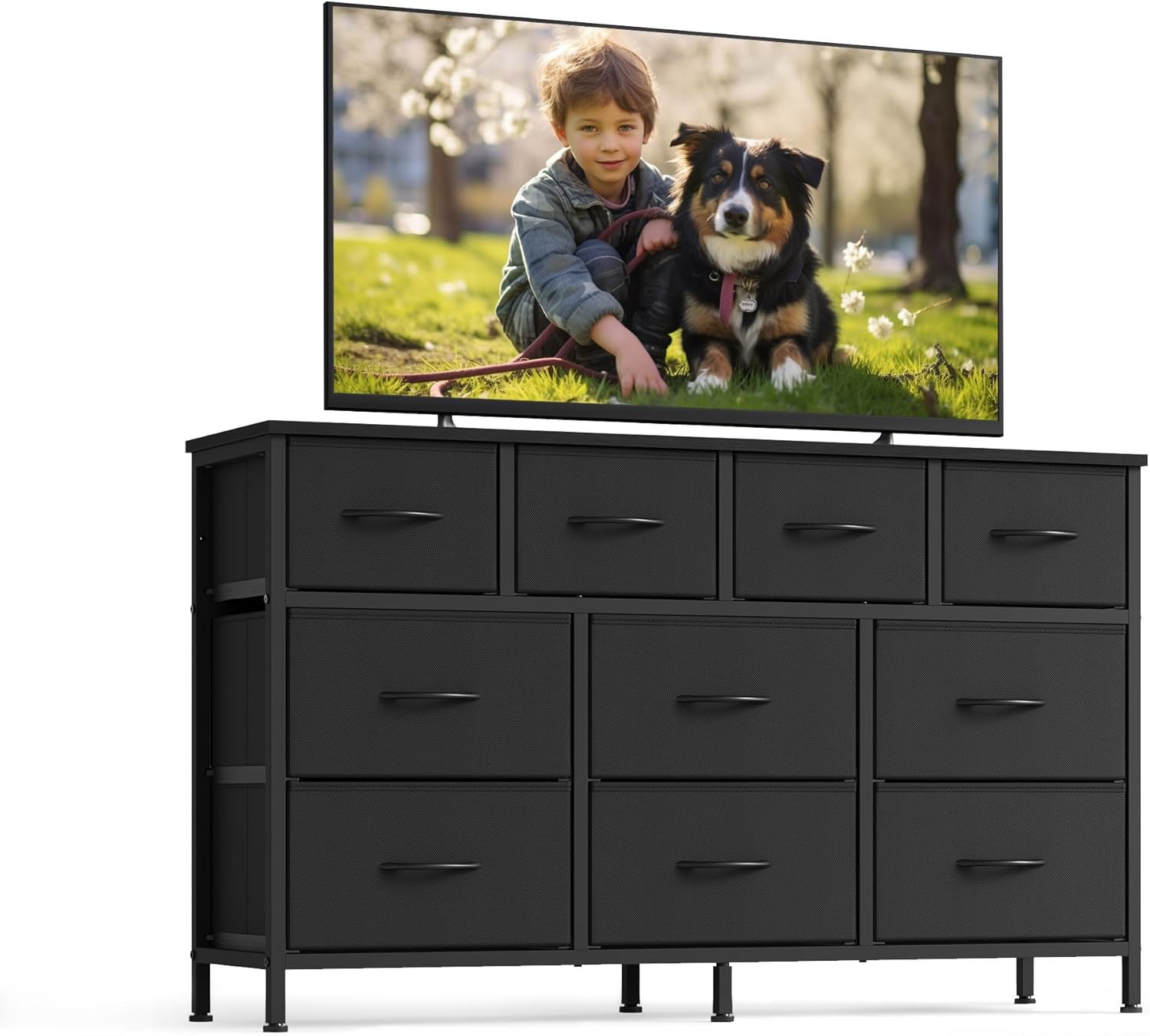 SONGMICS BELLAH Collection - Dresser for Bedroom, Chest of Drawers, TV Stand for TVs Up to 55 Inches, Living Room, Closet, 10 Drawers, Modern, Ink Black ULGS333BH02S
