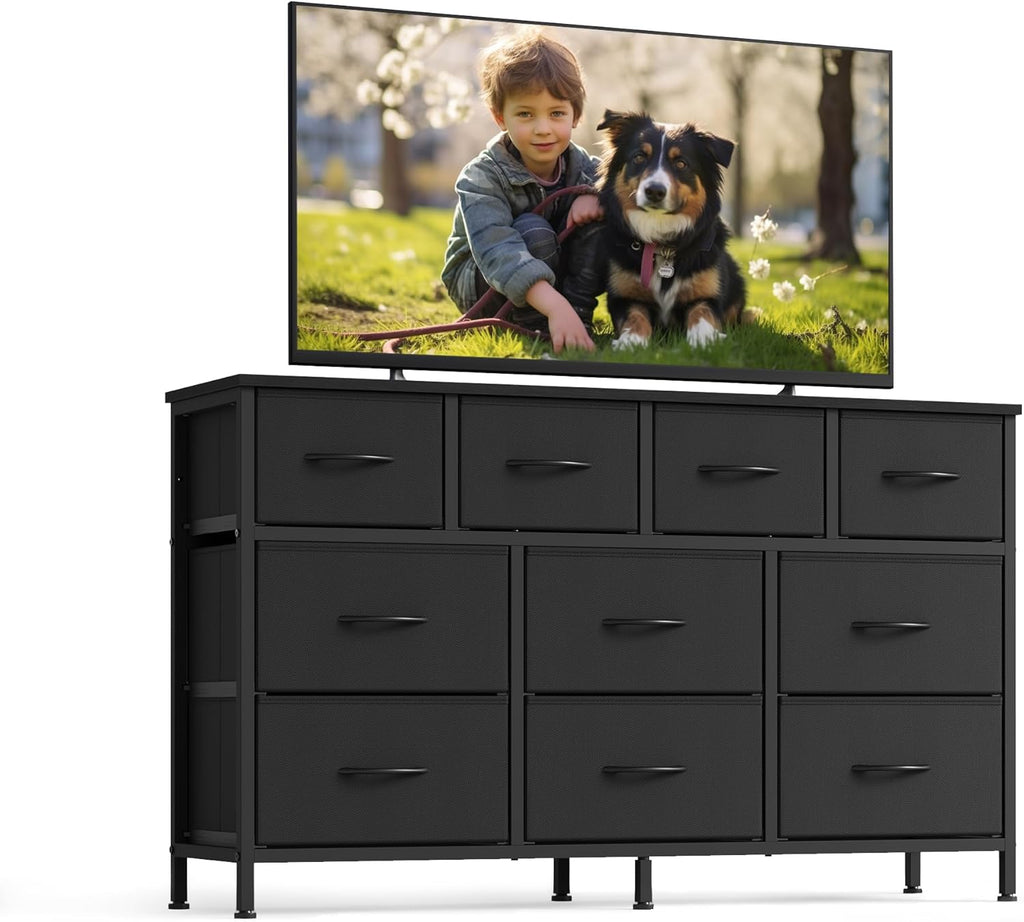 SONGMICS BELLAH Collection - Dresser for Bedroom, Chest of Drawers, TV Stand for TVs Up to 55 Inches, Living Room, Closet, 10 Drawers, Modern, Ink Black ULGS333BH02S
