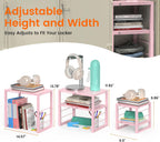 LIDTOP Locker Organizer Shelf Pink, Adjustable Width and Height, Stackable Metal Locker Storage Organization, Ideal Locker Fits Standard Size School, Office, and Gym Lockers