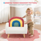 JOYMOR Kids Chair, Teddy Fleece Toddler Rocking Chair with Solid Wood Legs, Anti-Tip Design, Kids Sofa for Nursery, Playroom, Rainbow
