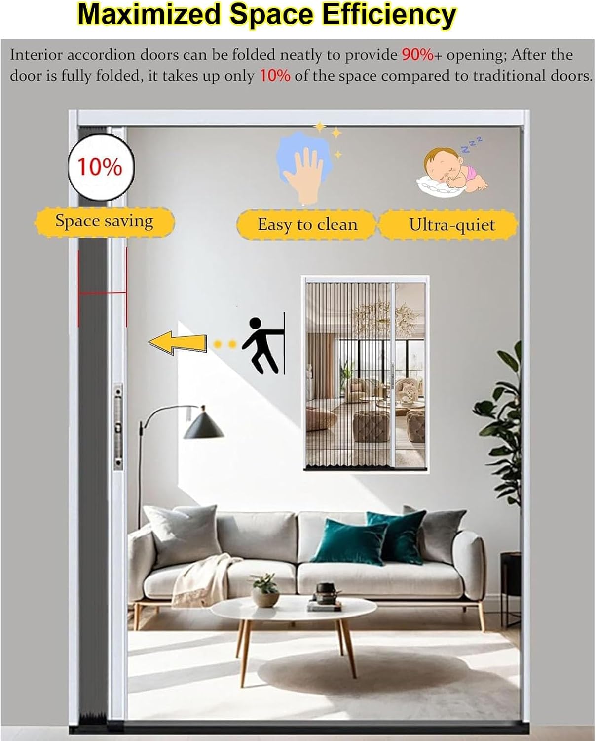 Folding Shower Partition Door 115x203cm/45.3x79.9in, 200-210cm Tall, Waterproof Accordion Retractable Temp Lock Divider for Hotel Apartment Bathroom/Kitchens