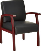 Lorell Black Leather/Wood Frame Guest Chair, Mahogany/Black