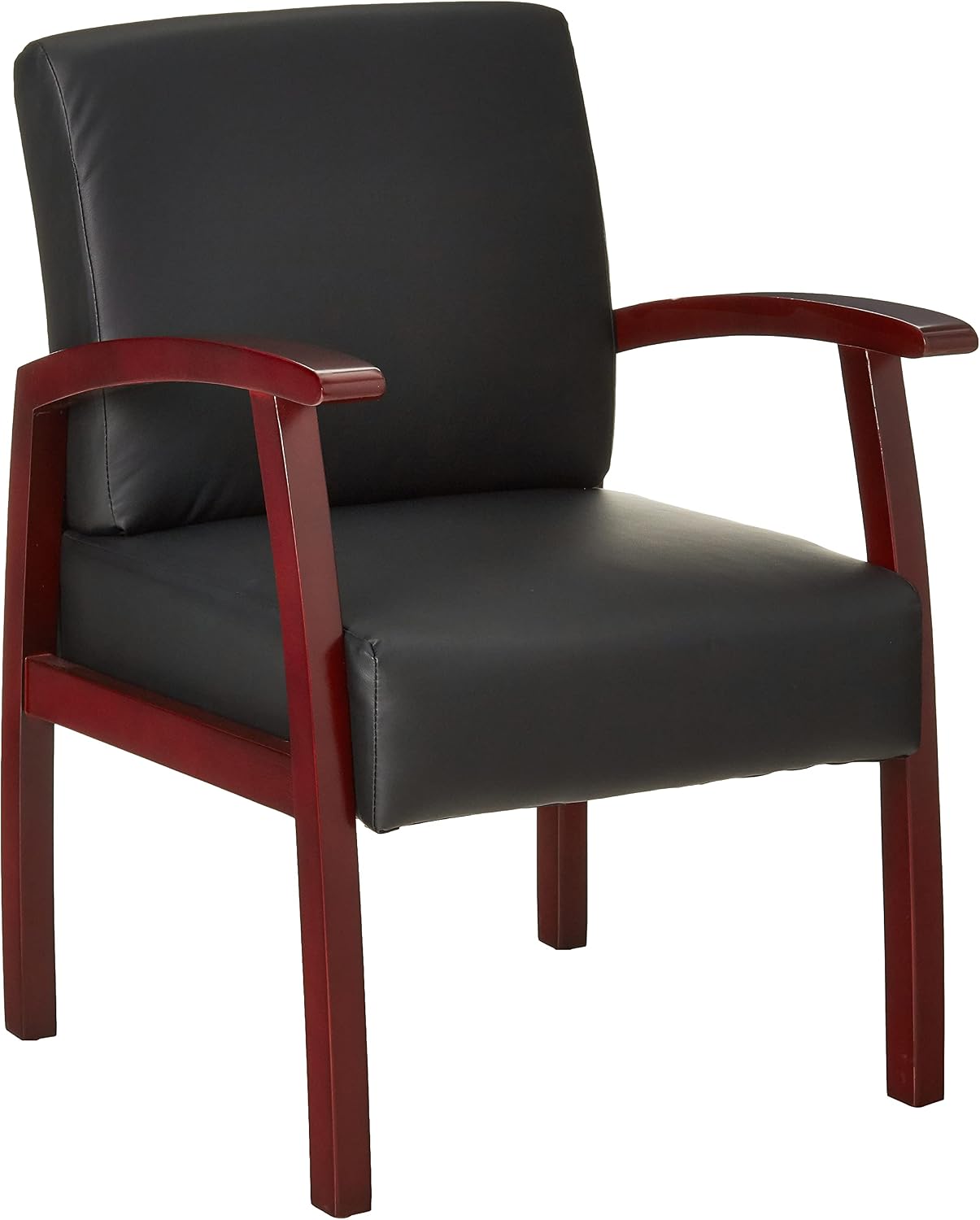 Lorell Black Leather/Wood Frame Guest Chair, Mahogany/Black