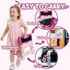 Delxo 9 Inch Folding Step Stool for Kids - Includes 3 Alphabet Letter Stickers & 2 Non-Slip Grip Pads, Sturdy Foldable Foot Stool for Toddlers, Kitchen, Bathroom & Bedroom (Pink)