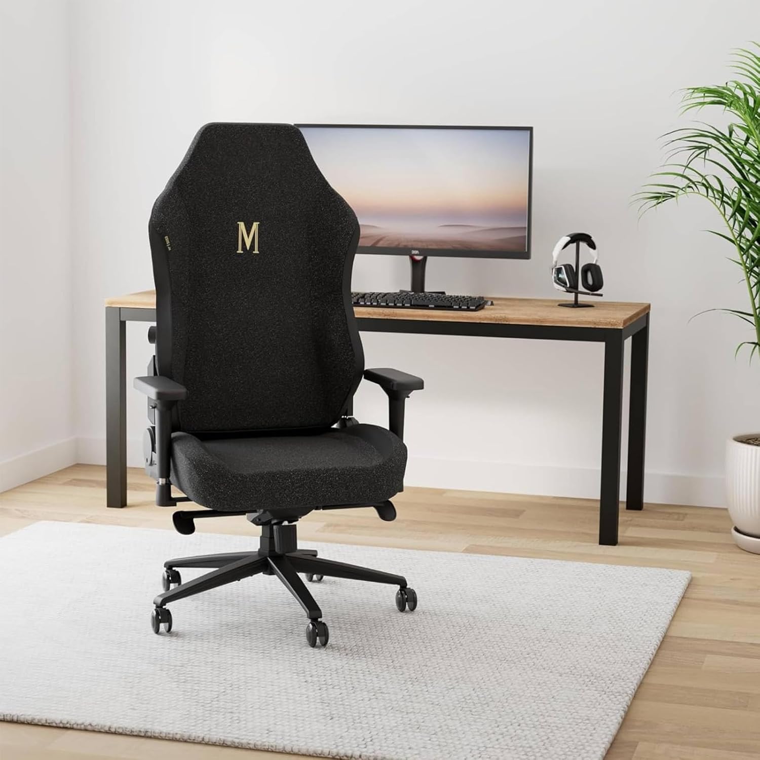 Large Ergonomic Gaming Chair, Big & Tall Computer Chair with 4D Armrests, Magnetic Headrest, Adjustable Lumbar Support, Reclining Office Chair for Home & Gaming Room, Fabric Grey