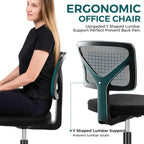 DUMOS Small Office Chair Armless, Ergonomic Adjustable Home Office Swivel Rolling Task Chair No Arms, Comfy Mesh Mid Back Computer Work Vanity Desk Chiars with Wheels for Small Spaces, Inky