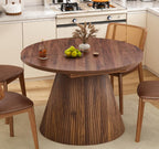 FurSch 43.3"-59" Extendable Oval Dining Table for 4-6-8, Round Adjustable Kitchen Table with Removable Leaves Space Saving, Transformer Dinner Table with Fluted Pedestal Base for Living Room (Walnut)