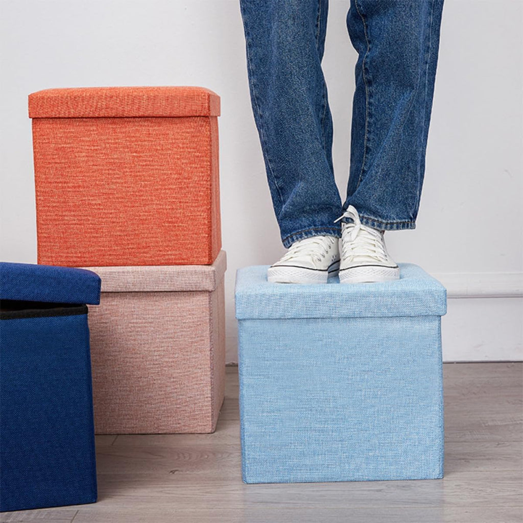 Garneck Folding Cloth Storage Stool Sky-Blue Multifunctional Footstool with High Bearing Capacity and Household Sundries Organizer for Playroom Nursery Closet Seating and Storage
