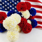 YOOHUA 12PCS Artificial Chrysanthemums Flowers Patriotic Flower, 4th of July Fake Mums Flowers Silk for Home Decor Indoor Memorial Day Table Centerpiece (12, Red, White, Blue)