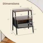 Giantex Industrial Nightstand, Modern End Table w/Open Shelves & Metal Mesh, 3-Tier Sofa Side Table w/Sturdy Trapezoidal Metal Frame, Night Stand for Bedroom, Small Spaces, Rustic Brown (1)