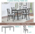 RuiSiSi 5 Piece Dining Table Set for 4, Farmhouse Kitchen Table with 4 Padded Seat Chairs, Wood 5 Piece Dinette Set Rectangular Table for Kitchen, Living Room, Gray