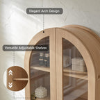 Bathroom Arched Wall Cabinet, 23.5'' Wide Medicine Cabinet, Bathroom Cabinet Wall Mount W/ Glass Doors & Adjustable Shelves, Over The Toilet Storage Cabinet for Laundry Room, Bedroom,Kitchen,Natural