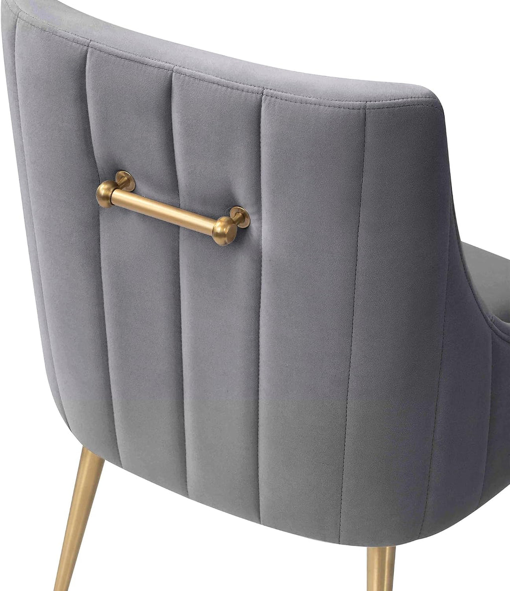 MIXIYA Modern Grey Velvet Dining Chair – Upholstered Side Chair with Brushed Gold Legs, Easy-Clean Accent Chair for Dining Room or Kitchen