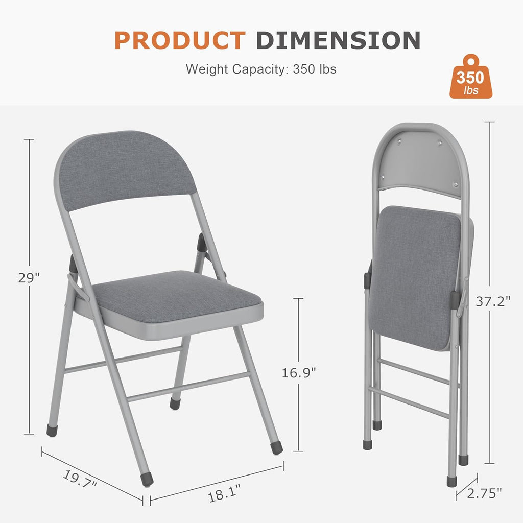 VECELO 5 Piece Folding Card Table Square and Chairs Set, Collapsible Legs & Portable for Indoor/Outdoor, Picnic, Dark Grey