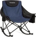 Youtanic Oversized Folding Rocking Camping Chair, Padded Portable Rocking Chair with Pockets, Cup Holder and Carry Bag, Heavy Duty Outdoor Rocker Patio Chair for Garden, Lawn, Up to 400lbs, Navy Blue