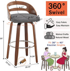 Counter Stools Set of 2, 25 inch Mid Century CounterStools with Walnut Crafts, Bentwood Curved Back, Upholstered Tech Fabric, Kitchen Island Stools for Cafe/Pub/Island (Gray, 25" Seat Height)