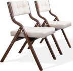 HOMEFUN Folding Chairs with Cushion, Wooden Padded Foldable Chair 2 Pack, Portable and Assembled Seat for Guests Kitchen Office Wedding and Party, Camel