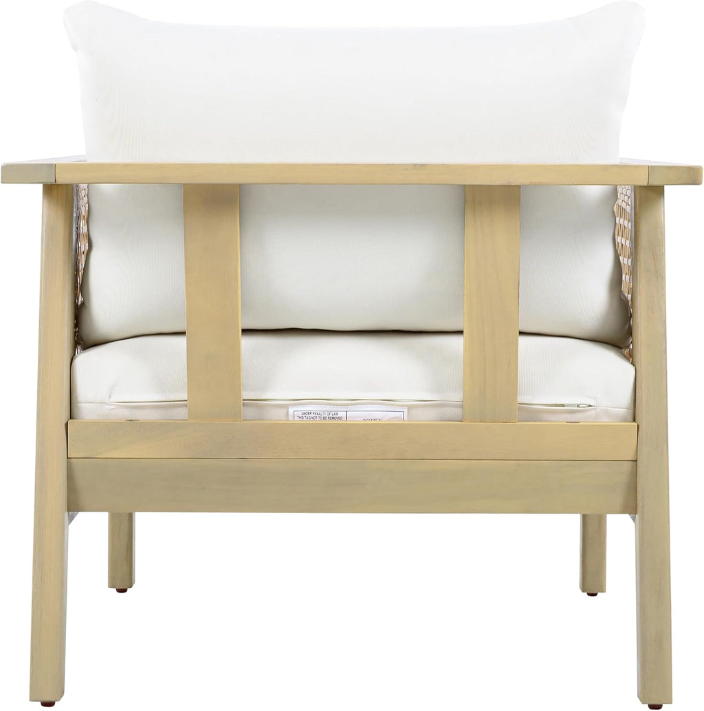 Christopher Knight Home Teras Acacia Wood Lounge Chair Outdoor Set of 2 with Removable Cushion, Solid Wood Patio Accent Chair with PE Wicker Accents, Patio Furniture Set Sofa Chair, Light Teak+Cream