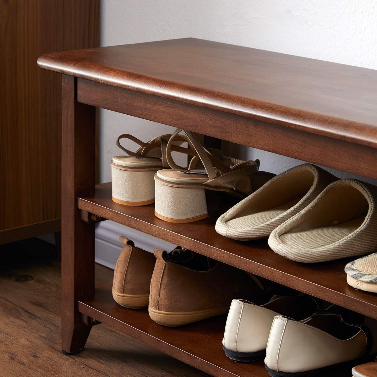 XKZG Shoe Storage Bench Wooden Shoe Rack Bench Rustic Solid Wood Entryway Bench (Brown,23.6")
