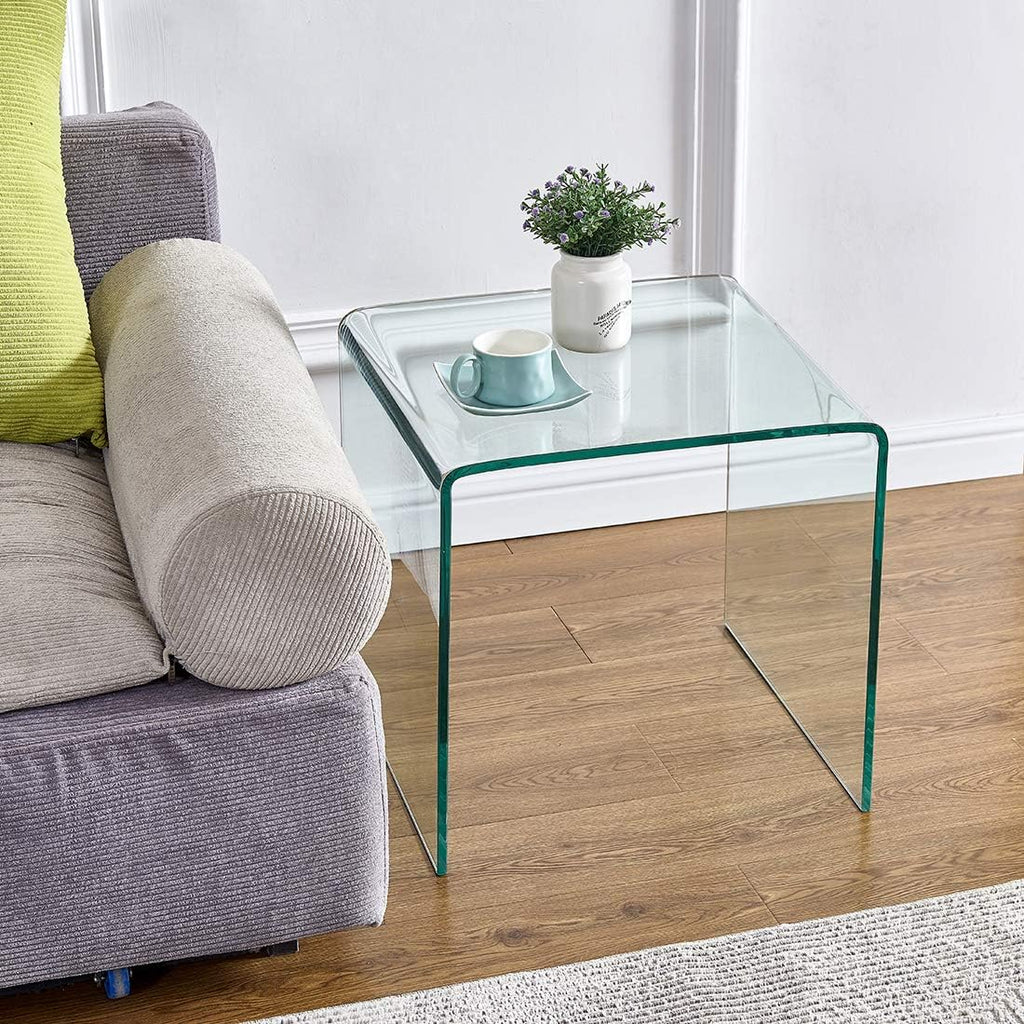 Glass End Side Table for Living Room Nightstand Bedside Table Small Coffee Table (19.7x19.7x18.9)