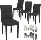 Welzona Upholstered Dining Chairs Set of 4, Button Tufted Parsons Dining Chair with Solid Wood Legs, Modern Fabric Side Chair for Dining Room/Kitchen/Restaurant/Hotel- Black