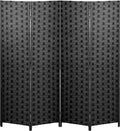 FDW Room Divider 6FT Wall Divider Wood Screen 4 Panels Wood Mesh Hand-Woven Design Room Screen Divider Indoor Folding Portable Partition Screen,Black