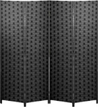 FDW Room Divider 6FT Wall Divider Wood Screen 4 Panels Wood Mesh Hand-Woven Design Room Screen Divider Indoor Folding Portable Partition Screen,Black