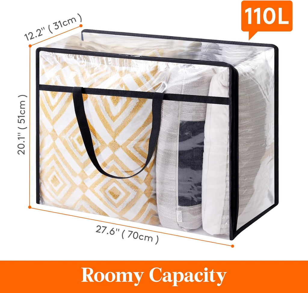 Lifewit 3 Pack Clear Clothes Storage Bags, 110L Plastic Blanket Storage Bag, Vinyl Foldable Moving Bags with Zipper, Closet Organizers and Storage Containers for Bedding, Duvet, Comforter
