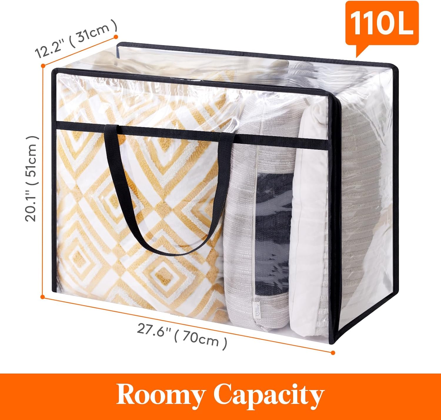 Lifewit 3 Pack Clear Clothes Storage Bags, 110L Plastic Blanket Storage Bag, Vinyl Foldable Moving Bags with Zipper, Closet Organizers and Storage Containers for Bedding, Duvet, Comforter
