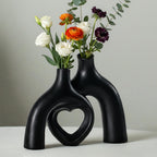 Liotww Hug Donut Ceramic Decorative Vase Set, Snuggle Hollow Modern Nordic Boho Style Vases for Home Decor Living Room Shelf Bookshelf Mantle Entryway Table Console Décor (Matte Black)