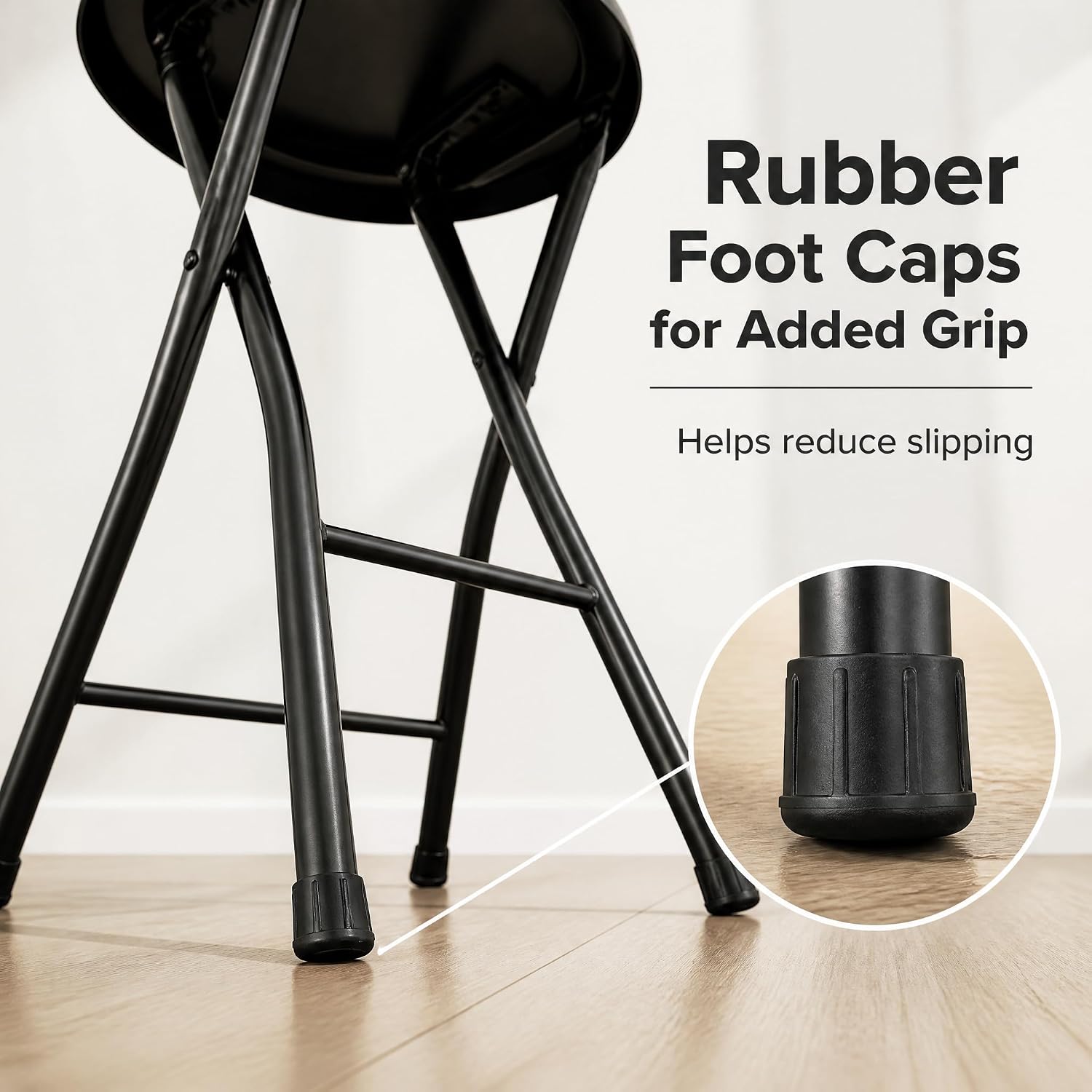 Folding Stool - Backless 24-Inch Stool with 240lb Capacity for Kitchen or Rec Room - Portable Indoor Counter Bar Stools (Black)