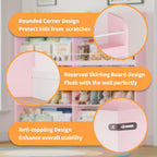 Kids Bookshelf, 8-Tier Bookshelf with Stuffed Animal Storage, Wooden Kids Bookcase and Toy Storage Organizer, Anti-Tipping Wall-Leaning Book Shelf for Kids Room, Playroom, Classroom. Pink