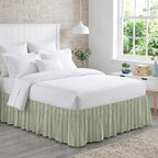 Boho Sage Green Bed Skirt Queen Size 16 Inch Drop, Adjustable & Elastic Wrap Around Bed Skirts Pleated Luxury Dust Ruffles for Twin Full Queen Cal King Base Bed, Minimalist Farmhouse Striped