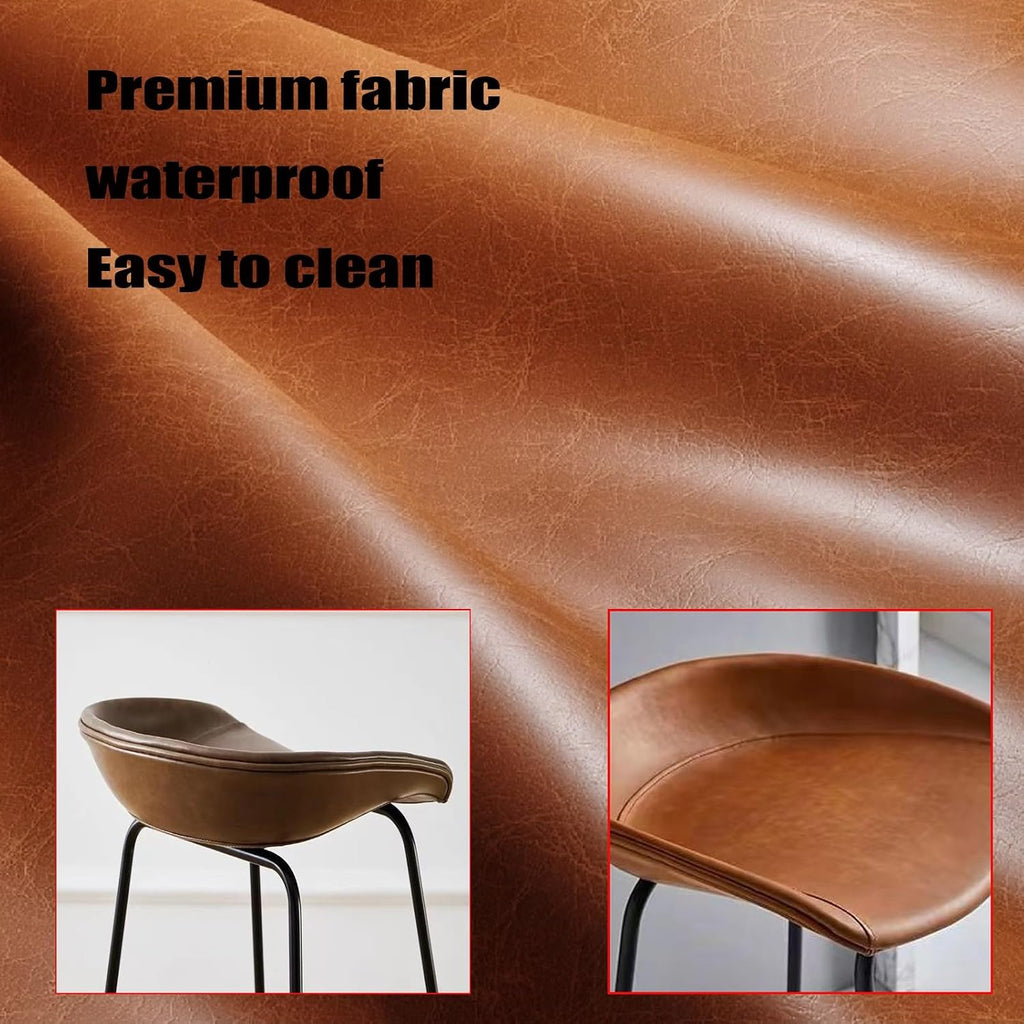 Bar Chairs Low Back-75cm Counter Height Barstools Metal High Barstool-Curved with Stitching Padded Cushion seat,Vintage Industrial(Gray,75cm)