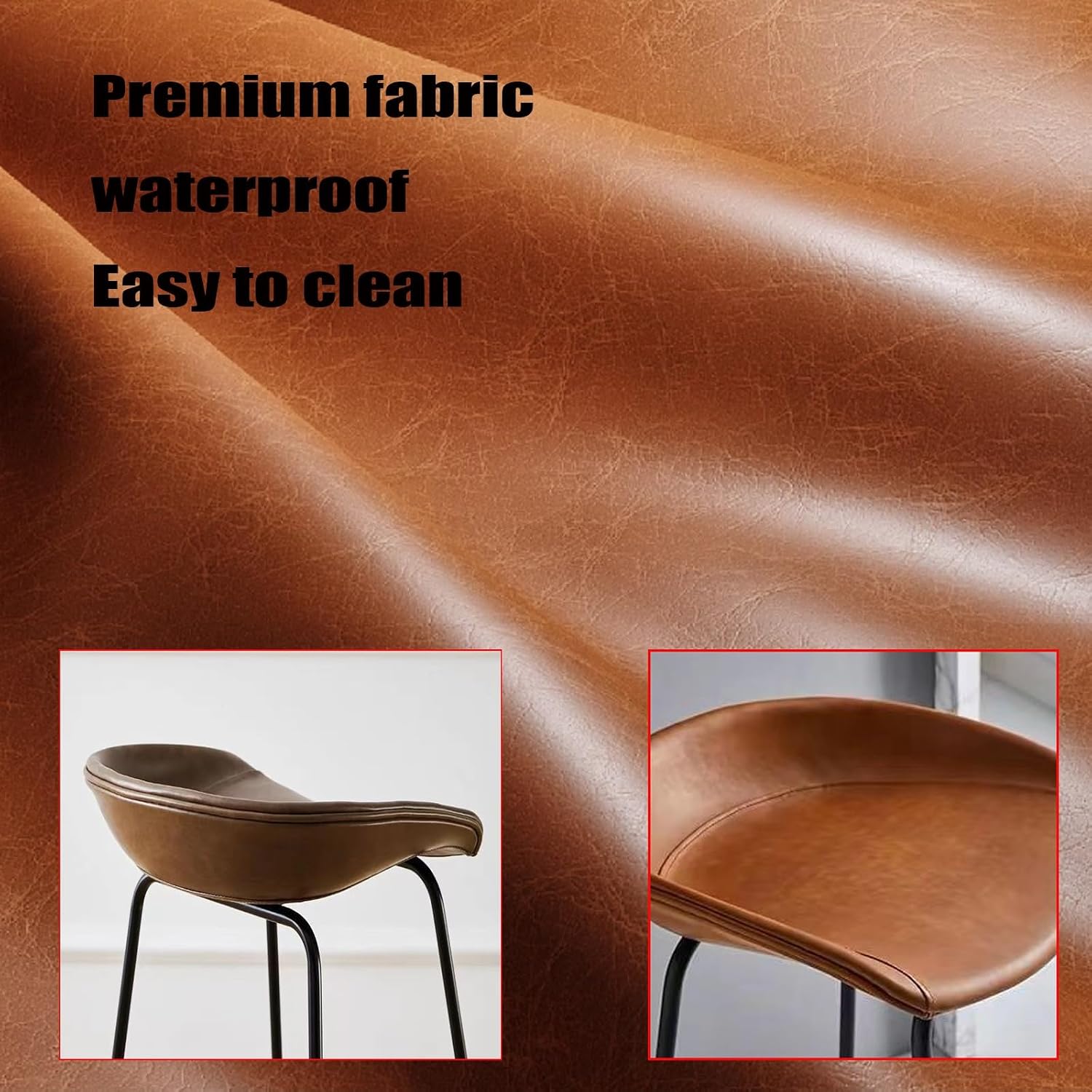 Bar Chairs Low Back-75cm Counter Height Barstools Metal High Barstool-Curved with Stitching Padded Cushion seat,Vintage Industrial(Gray,75cm)