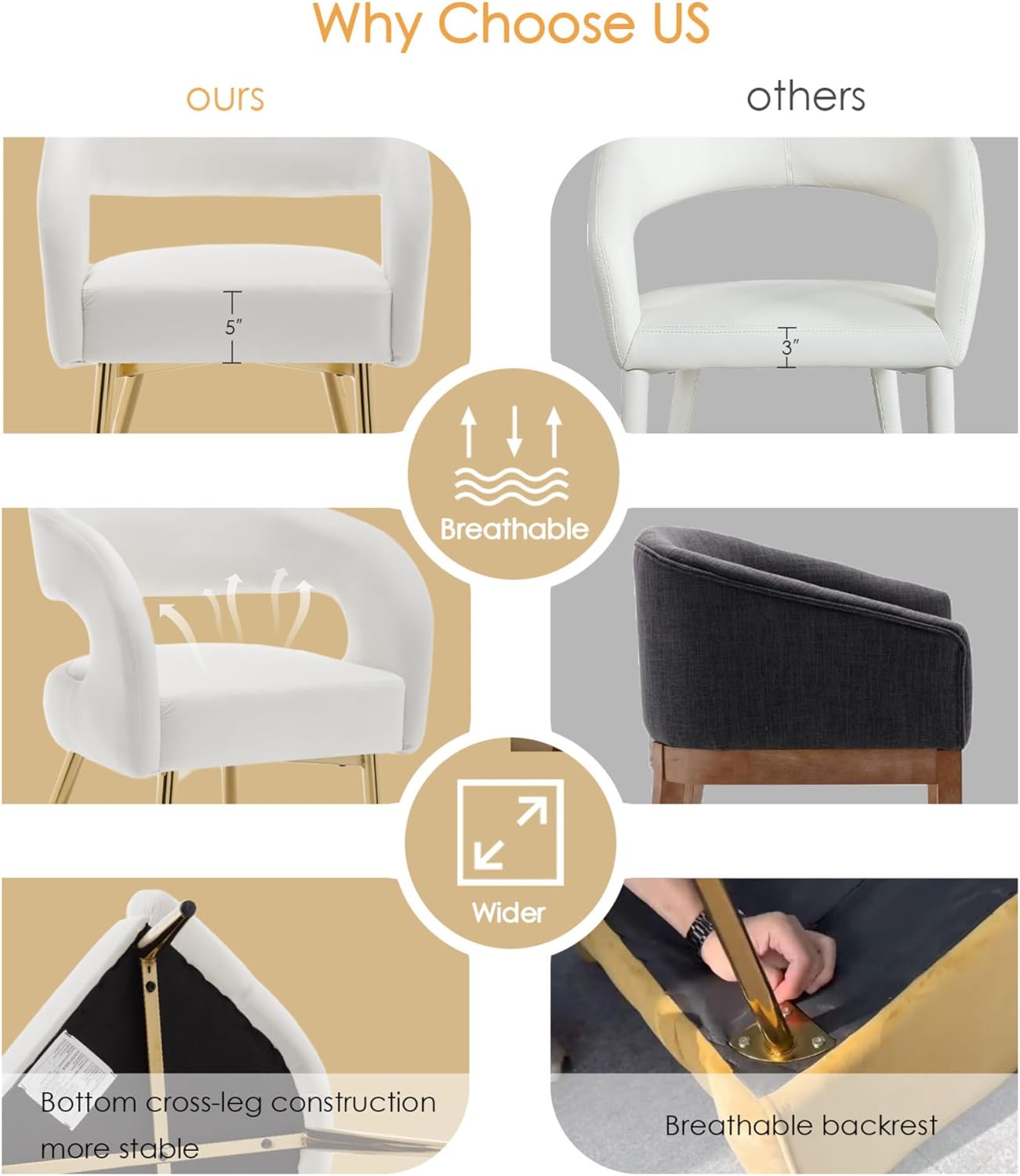 Hyfirm White and Gold Dining Chairs Set of 4, Upholstered Velvet Barrel Dining Room Chairs Luxury Modern Comfy Armchairs for Kitchen Recepition Restaurant