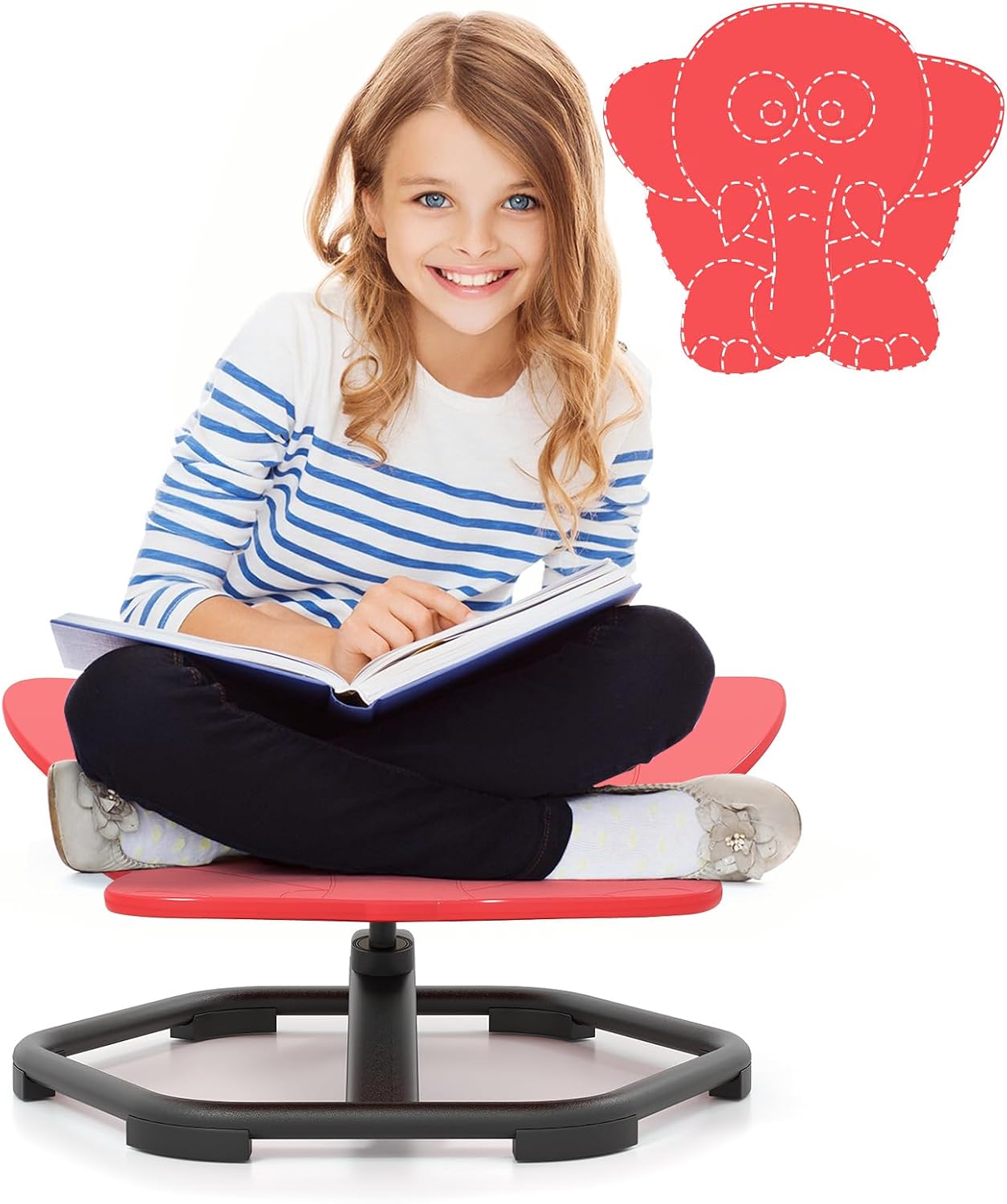 Costzon Sensory Chair, 360° Sit & Swivel Autistic Children Sensory Toy w/Non-Slip Metal Base for Training Body Coordination and Indoor Outdoor Use, Spinning Chair for Autistic Kids (Red,Elephant)