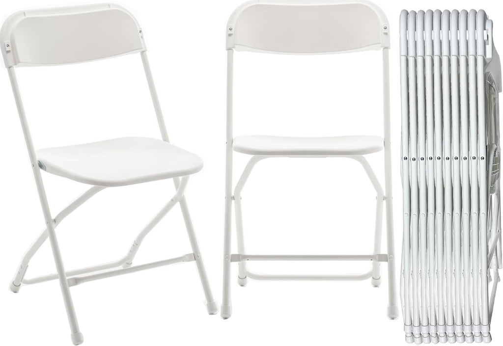 BTEXPERT Set of 20 Pack, Indoor Outdoor White Plastic Folding Chairs Stacking Steel Frame Commercial 650LB Weight Capacity Seating Home Garden Wedding Event Party Picnic Dining Church School Portable