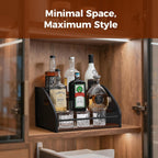 Liquor Bottle Display Shelf, Coffee Syrup Rack Organizer with Metal Hand, 3 Step Countertop Liquor Wine Rack, Mini Bar, Liquor Cabinet, Home Retro Bar Shelf Stand for Liquor Whiskey, Bourbon, Spirits
