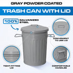 Plexon 2 Gallon Small Metal Trash Can with Lid Bathroom Garbage Can with Lid Bathroom Trash Can for Bedroom Office Kitchen Indoor Waste Basket, Round Powder Coated Gray Bucket