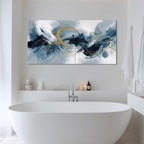 BewDalky Navy Blue Yellow Abstract Canvas Wall Art Large Modern Watercolor Fluid Art Prints Minimalist Lines Circles Pictures Wall Decor Contemporary Artwork for Living Room Bedroom Office 23"x46"