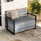 Gray Rustic PE Rattan Outdoor Storage Bench 24.5x46x33.5in, 800lb Capacity, 40 Gal Under-Seat, Weather-Resistant for Patio