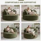 ivoros Oversized Round Lounge Chair Indoor, Corduroy Upholstered Deep Seat Cloud Circle Sofa Chair, Fluffy Boneless Sleeper Chair for Reading & Lounging, No Assembly Required (Green)